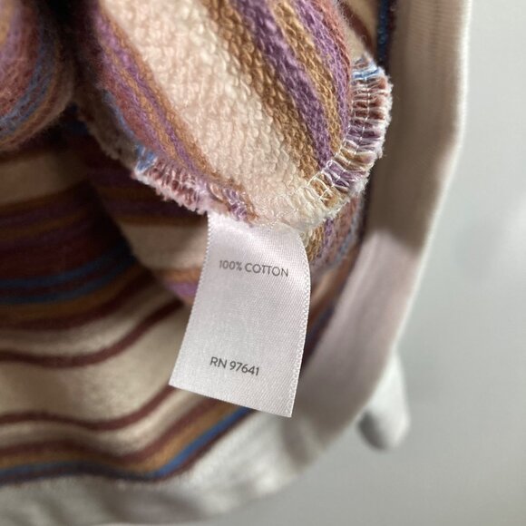 Womens Pure Jill V Neck Hoodie White Gray Striped Inner Brown Blue L Cotton Kang - Picture 7 of 9